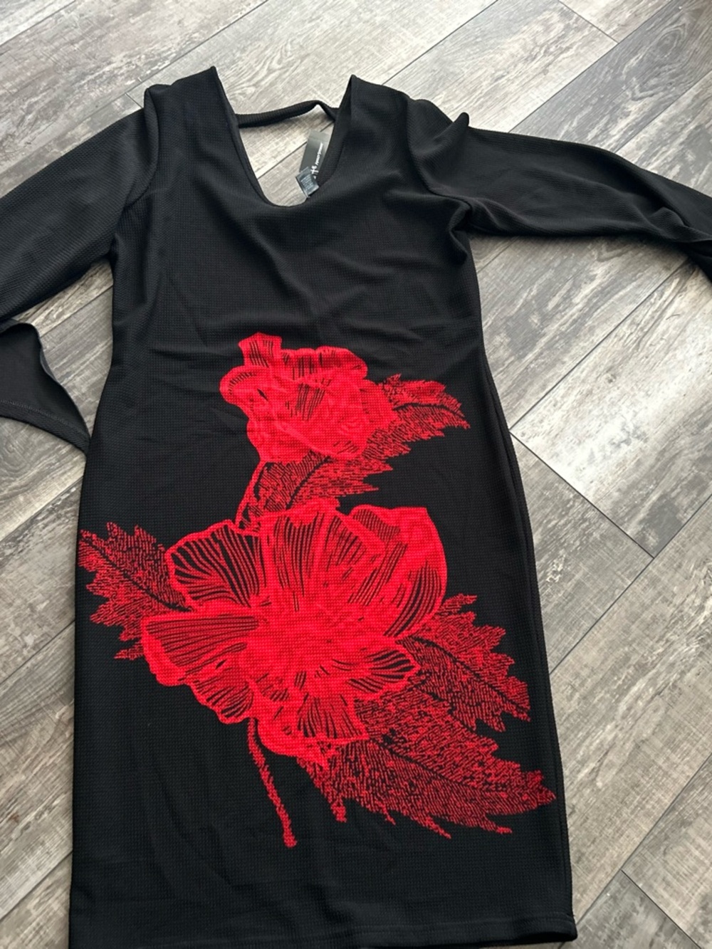 Ashley Stewart Black Dress with Bold Red - Batwing Sleeves 14 BP2